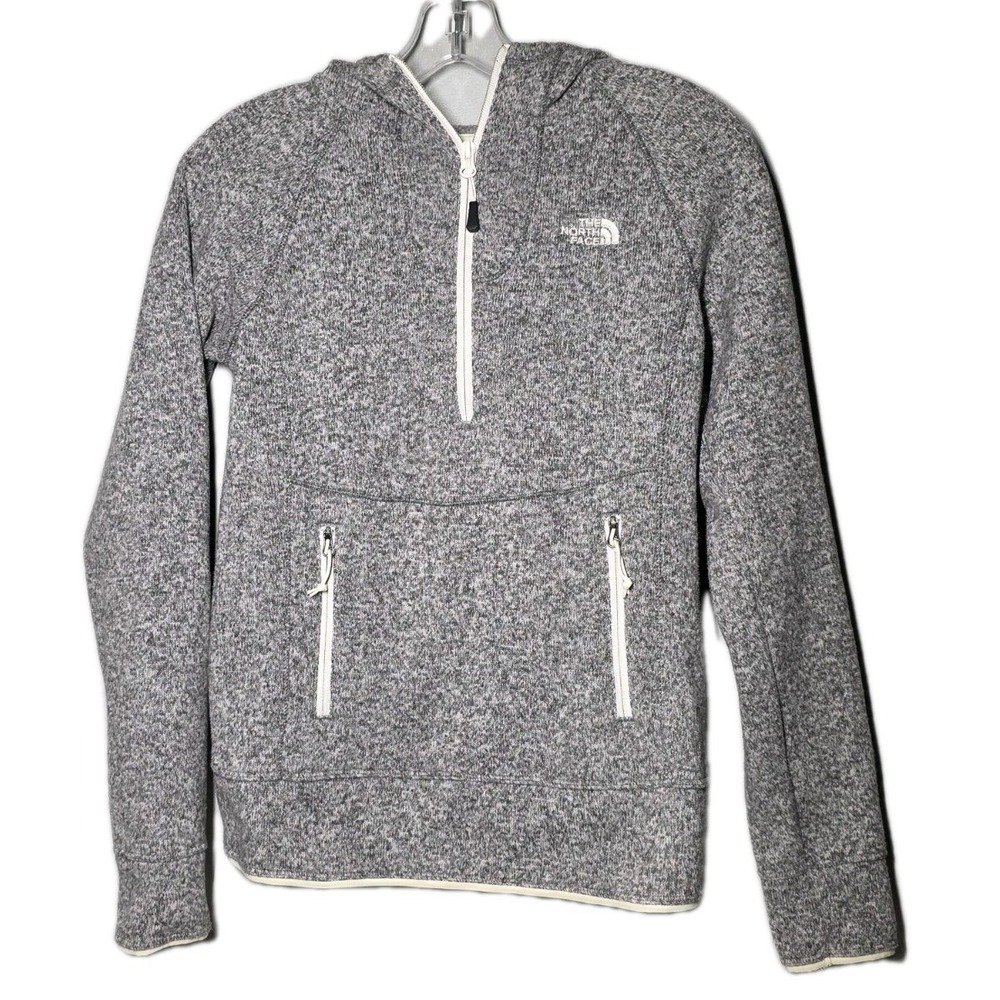 North Face Pullover Hoodie Womens XS Gray Sweater Fleece 1/2 Zip Kangaroo Pocket